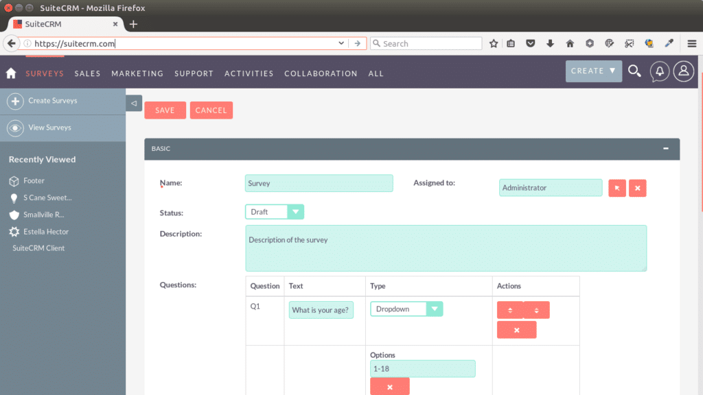 SuiteCRM 7.10 screenshot survey editor