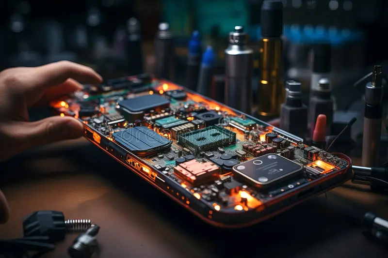 repairing mobile phone smartphone diagnostic service center repairman workplace generated ai 298239628